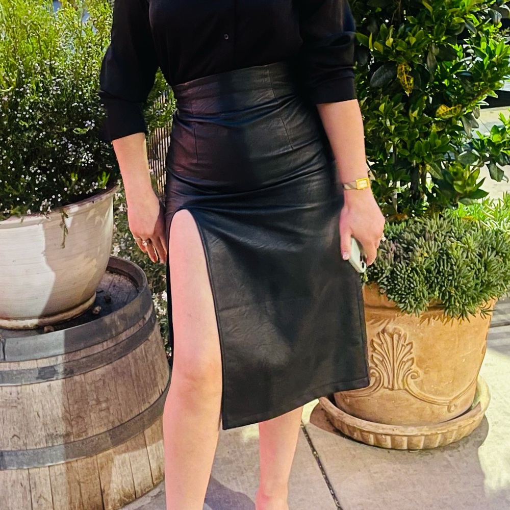 Topshop midi leather high waisted skirt